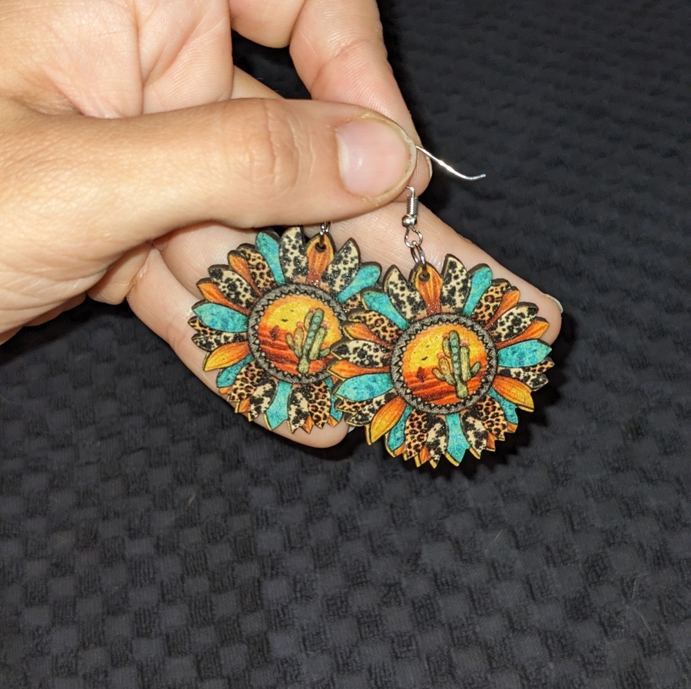 Cactus sunflower hippie earrings